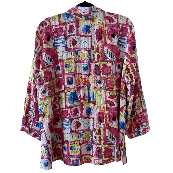 Ali Miles Artsy Watercolor Floral Button Up Tunic Lagenlook Plus Size 1X - Picture 6 of 15